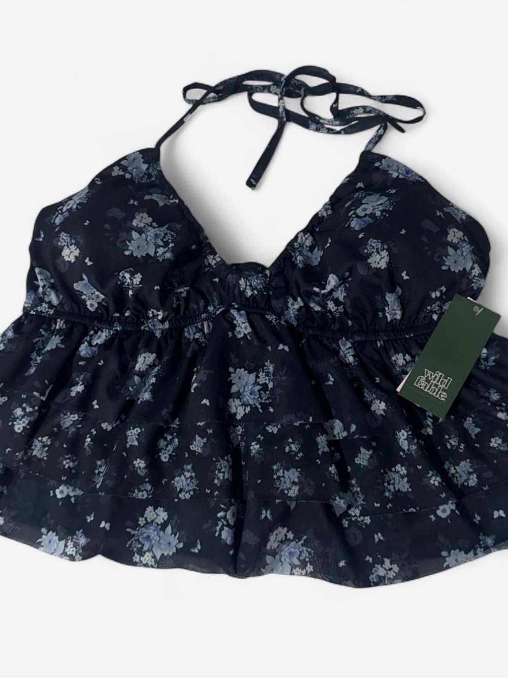 wild fable Black Floral Halter Peplum Camisole